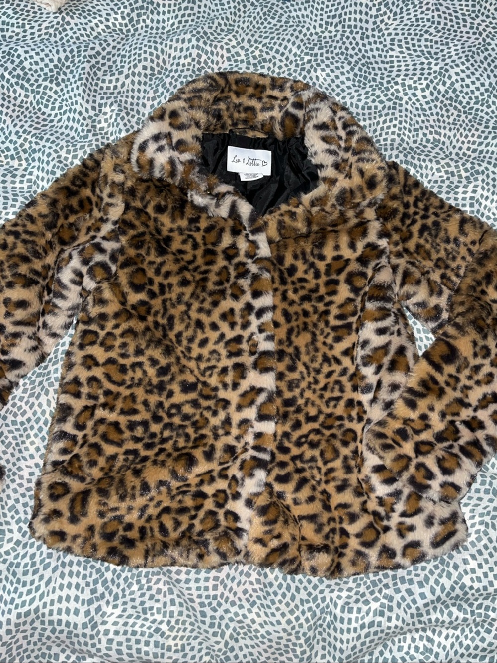 Liv & Lotti Leopard Print Faux Fur Jacket Girls size 10